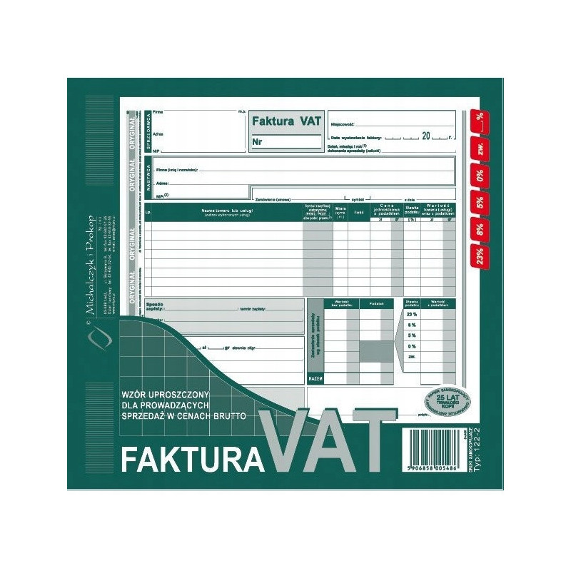 122-2E Faktura VAT brut.2/3 A4 (uproszcz.)MICHALCZYK i PROKOP