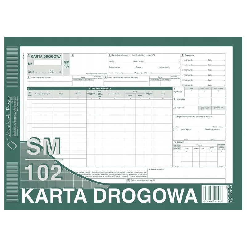 801-1-N Karta drogow.numer. samoch.cieżar. MICHALCZYK