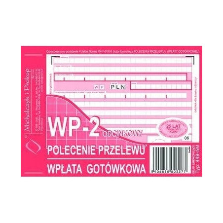 449-5M Polecenie przelewu (1+1) A6 80kartek Michalczyk i Prokop