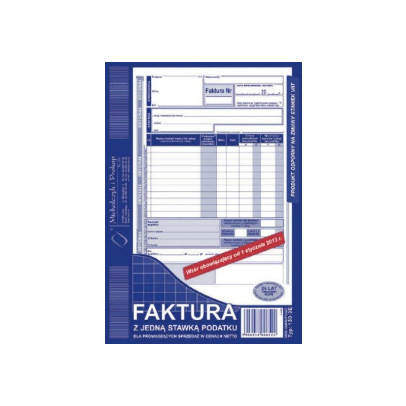 130-3U/E Faktura VAT A5z jedn.st pod.(pion)MICHALCZYK I PROKOP