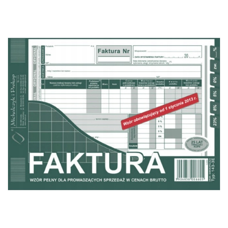 143-3E Faktura VAT MICHALCZYK&PROKOP A5 80 kartek