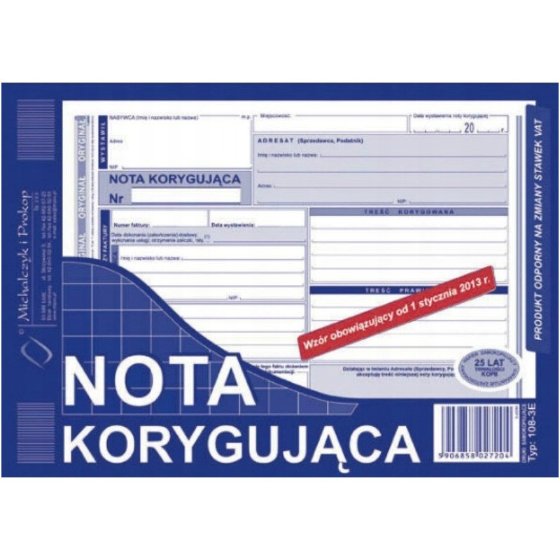 108-3E NK Nota korygująca VAT Michalczyk i Prokop