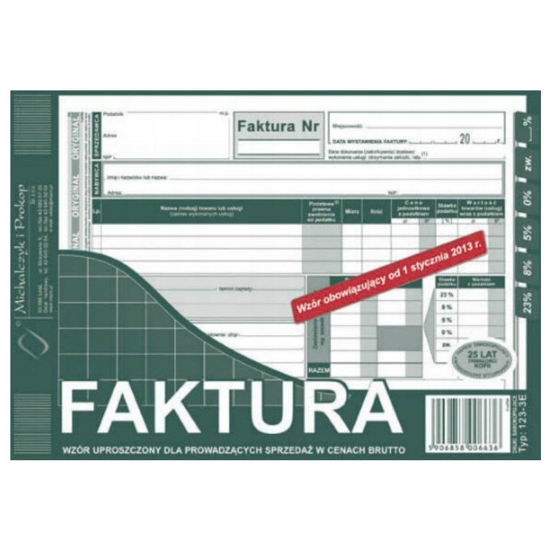 123-3E Faktura VAT A5 brutto uproszczona (poziom) MICHALCZYK i PROKOP