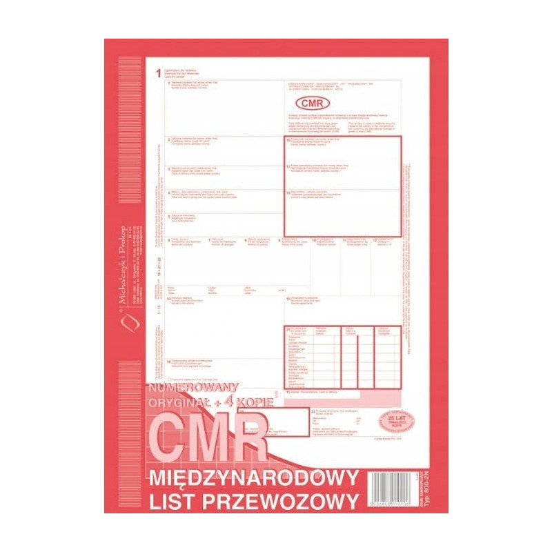 800-2N CMR A4 80kartek 1+4 numerowany międzynarodowy list przewozowy M&P