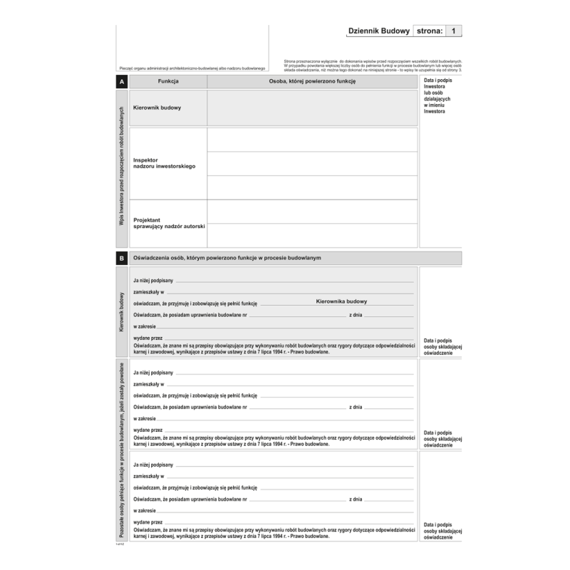 603-1Z Dziennik budowy A4 album 40 stron Michalczyk i Prokop