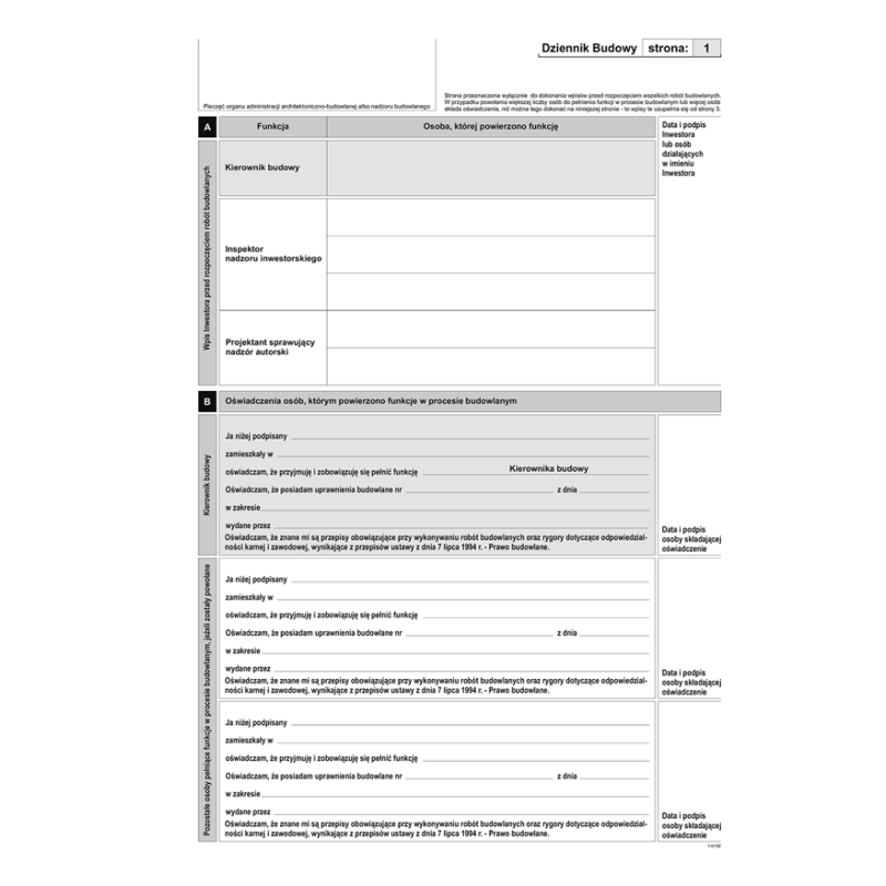 603-2Z Dziennik budowy A4 120 ponumerowanych stron Michalczyk i Prokop