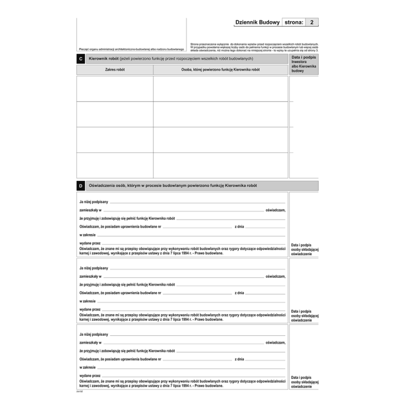 603-2Z Dziennik budowy A4 120 ponumerowanych stron Michalczyk i Prokop