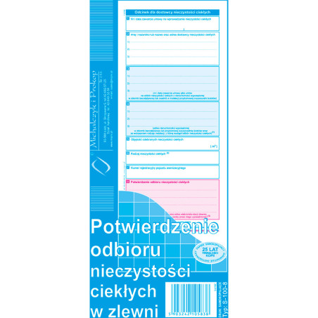 S-100-8 Potwierdzenie odbioru nieczystości ciekłych w zlewni MICHALCZYK I PROKOP