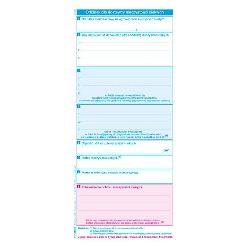 S-100-8 Potwierdzenie odbioru nieczystości ciekłych w zlewni MICHALCZYK I PROKOP