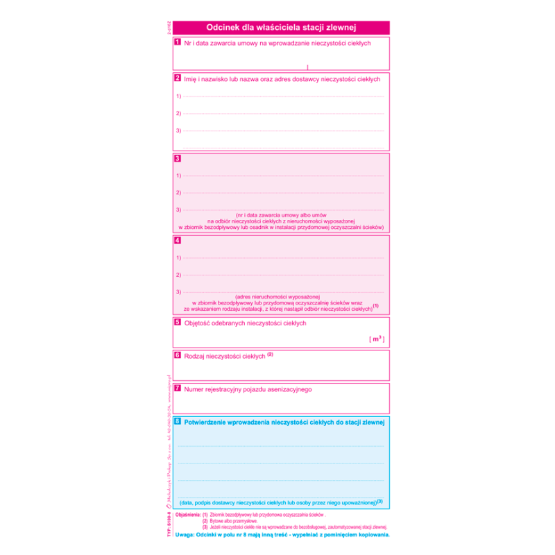 S-100-8 Potwierdzenie odbioru nieczystości ciekłych w zlewni MICHALCZYK I PROKOP