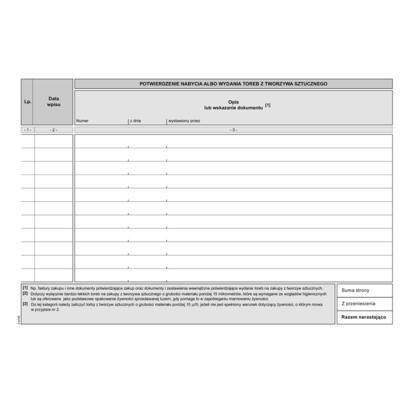 S-200-3 Ewidencja nabytych i wydanych toreb na zakupy z tworzywa sztucznego MICHALCZYK I PROKOP