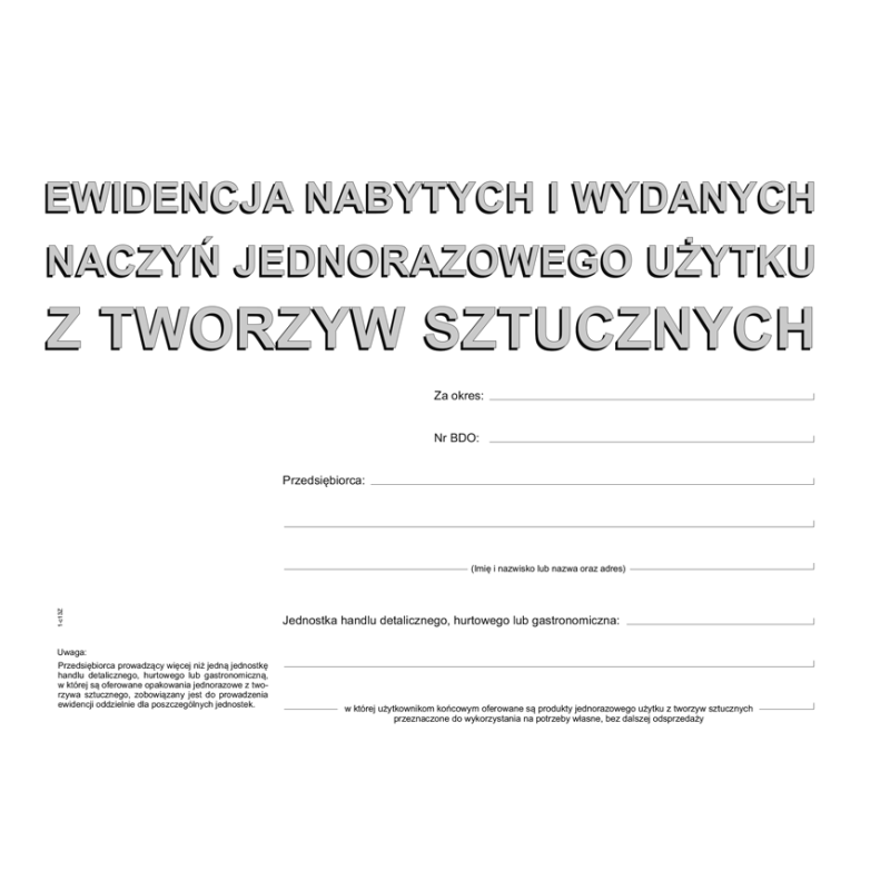 S-210-3 Ewidencja nabytych i wydanych naczyń jednorazowego użytku z tworzyw sztucznych MICHALCZYK I PROKOP