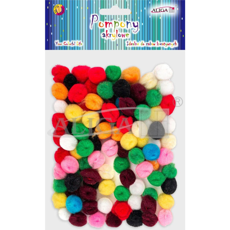 Pompony akrylowe mix kolorów 1,5cm (100) POM-9990 ALIGA