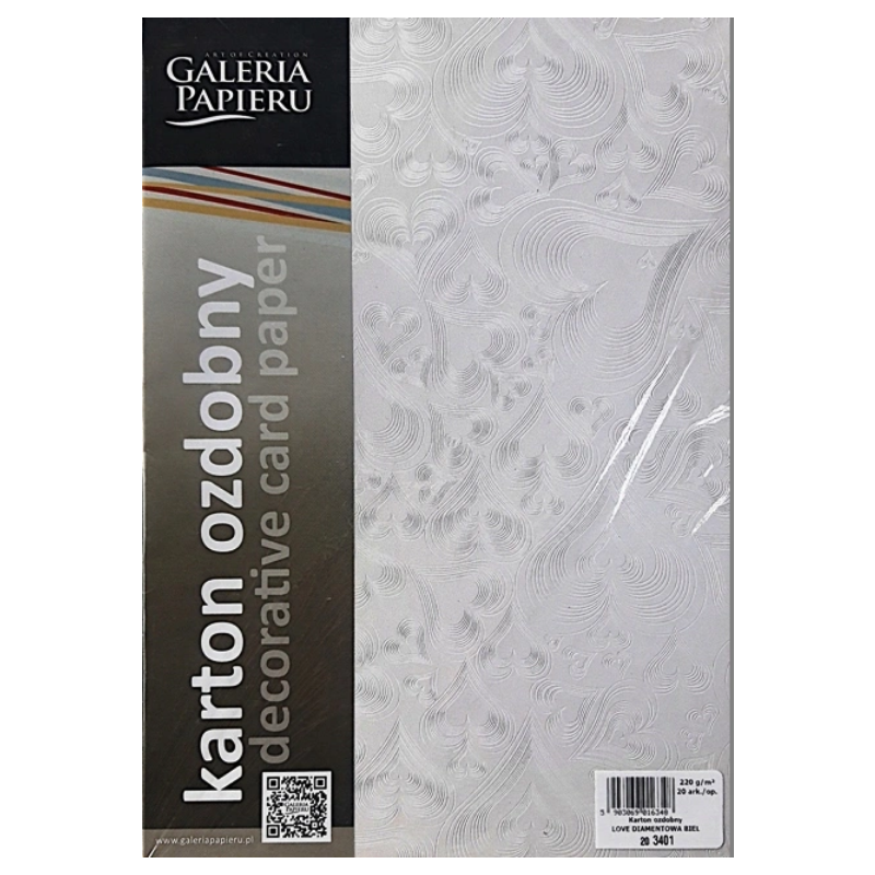 Karton ozdobny A4 LOVE diamentowa biel (20ark) 220g 203401 ARGO