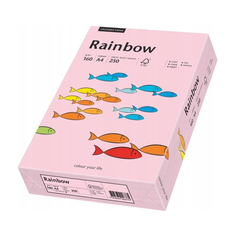 Papier ksero A4 160g RAINBOW R54 jasny różowy 250ark 88042527/23