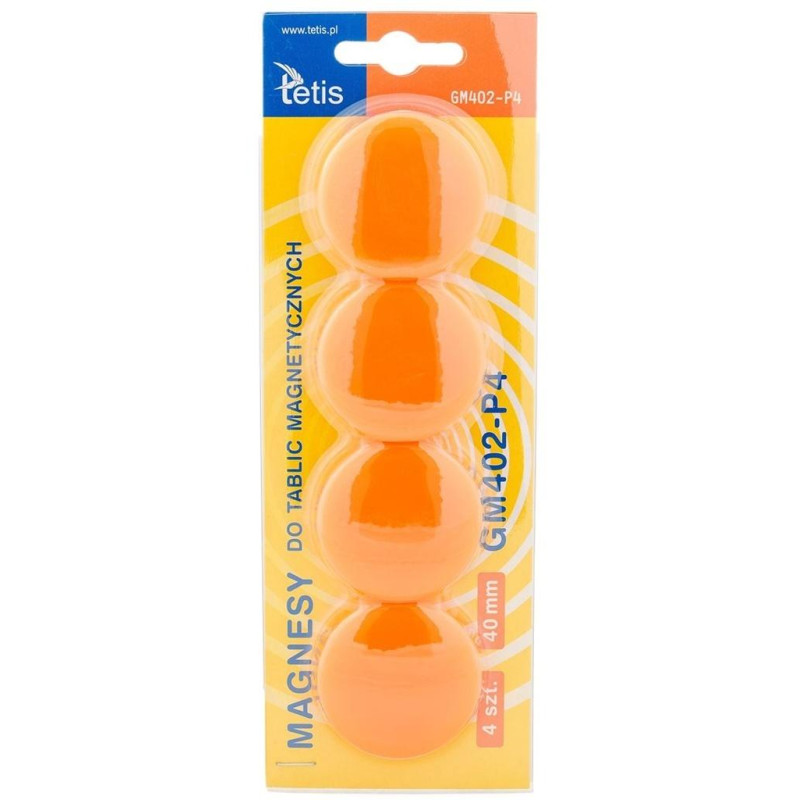 Magnesy do tablic pomarańczowe 40mm (4szt.) GM402-P4 TETIS