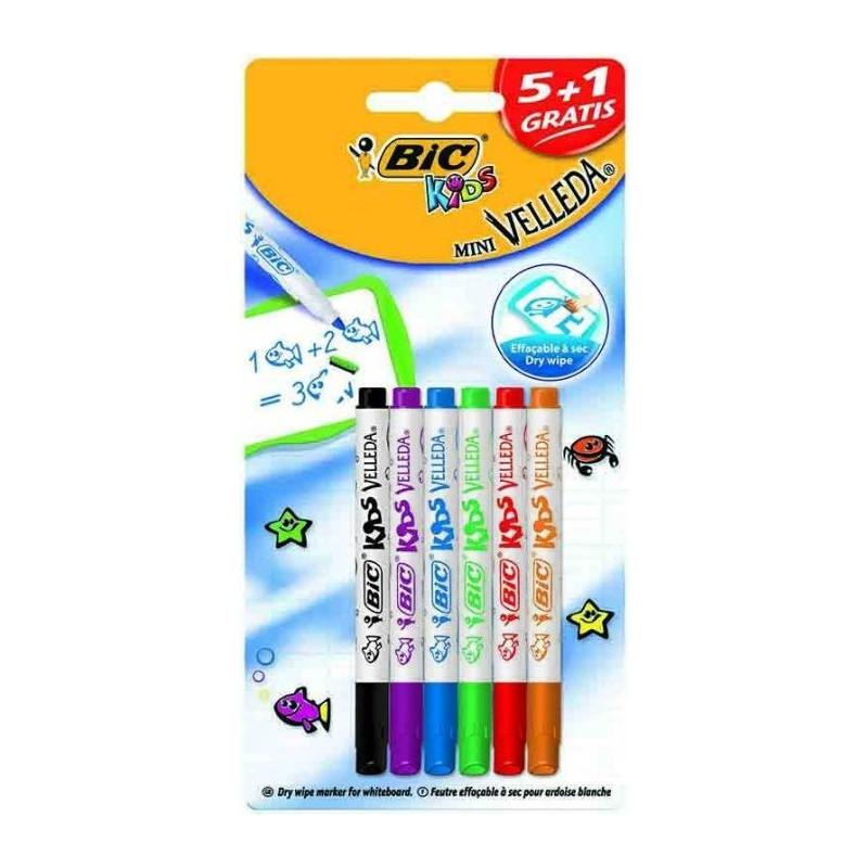 Markery mini KIDS VELLEDA do tablicy suchościeralnej (6szt) 9074611 BIC