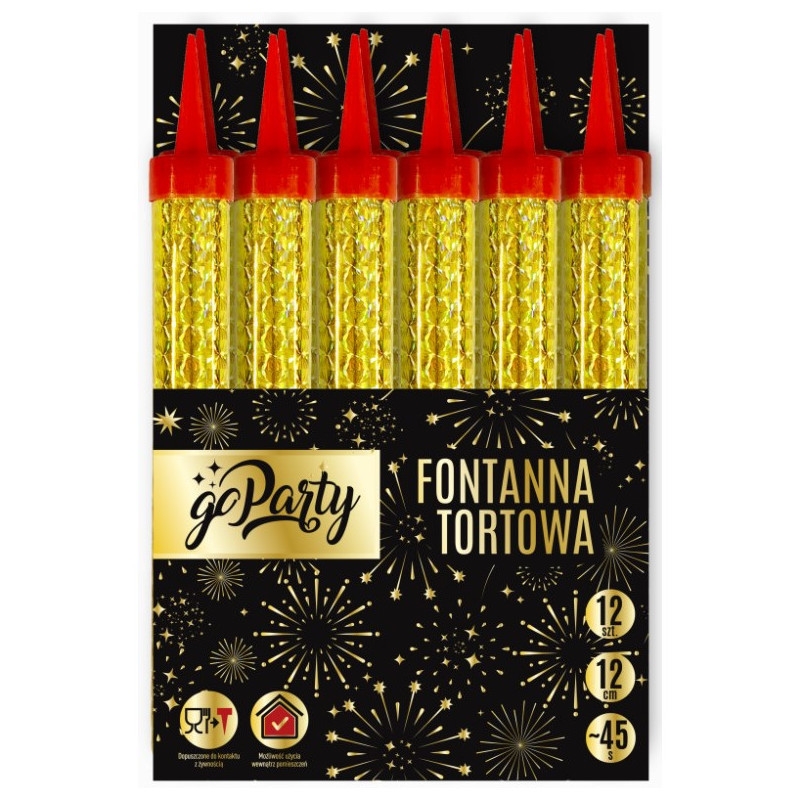 Fontanna tortowa ZŁOTA 12cm (12szt) F12-12 GO PARTY