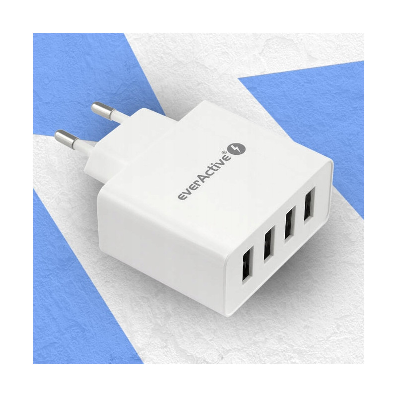 Ładowarka sieciowa 230V EVERACTIVE SC-400 4xUSB 5V 5A 25W biała