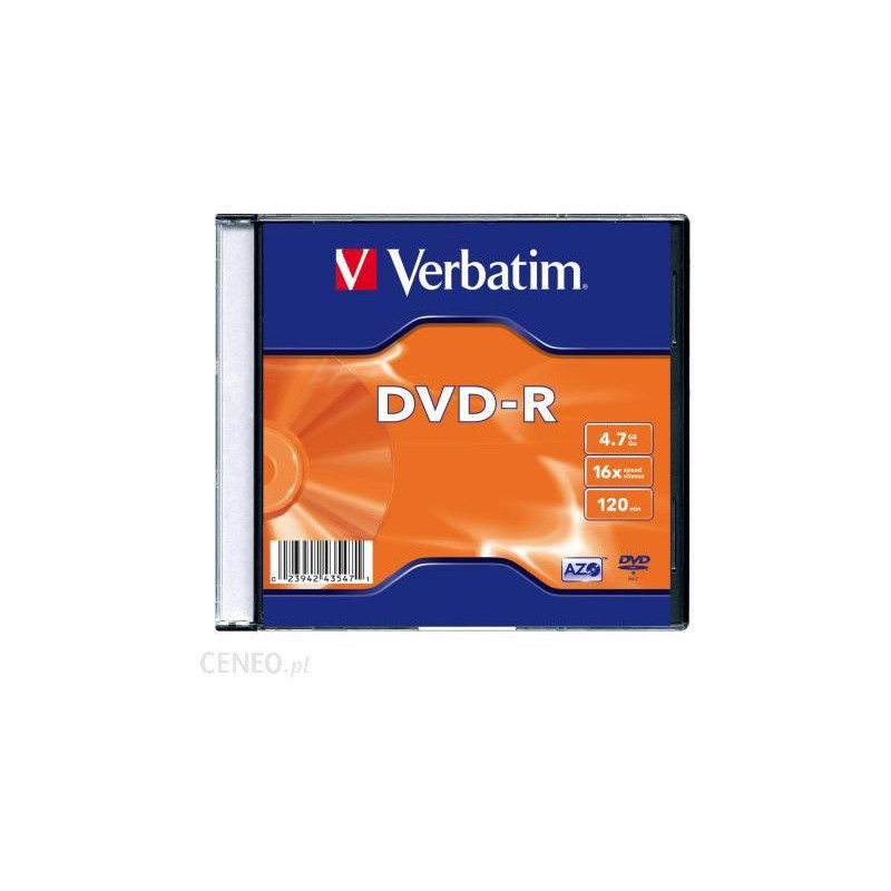 Płyta DVD-R 4,7GB VERBATIM slim 16x Matt Silver 43547