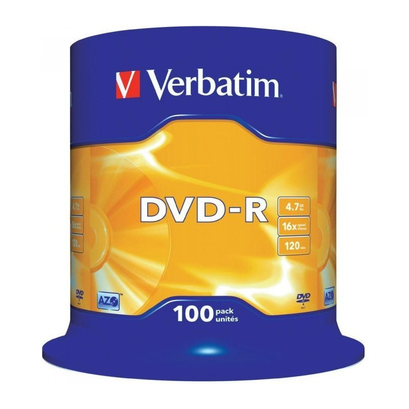 Płyta DVD-R 4,7GB VERBATIM cake (100szt) 16x Matt Silver 43549
