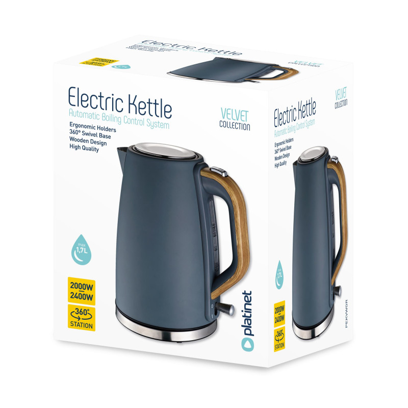 Czajnik elektryczny PLATINET VELVET WOODEN szary 1,7l. 2400W (45464)