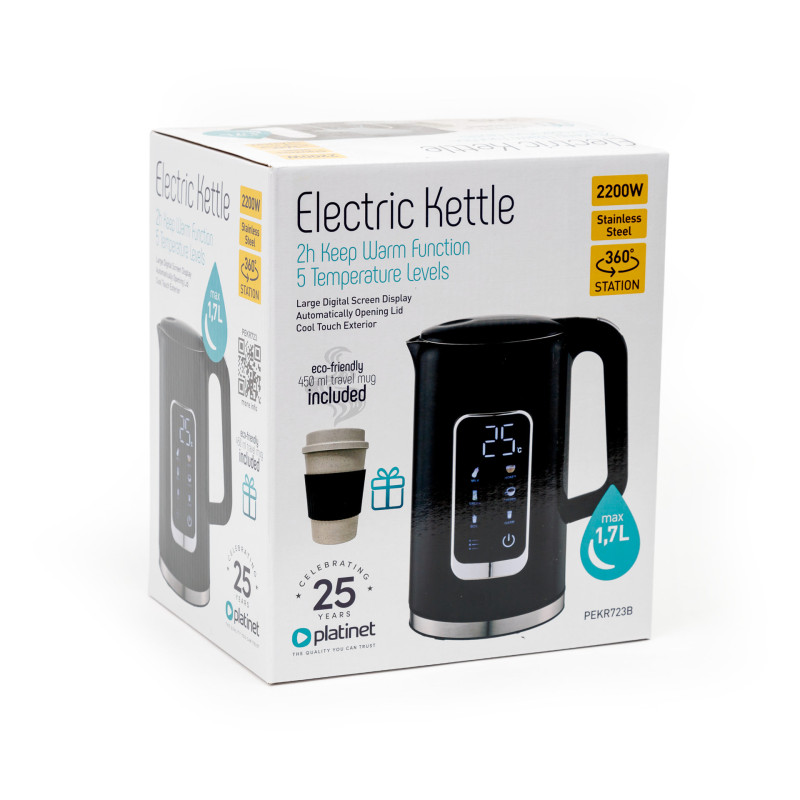 Czajnik elektryczny PLATINET z wyświetlaczem 1,7l. 2200W czarny (45976)