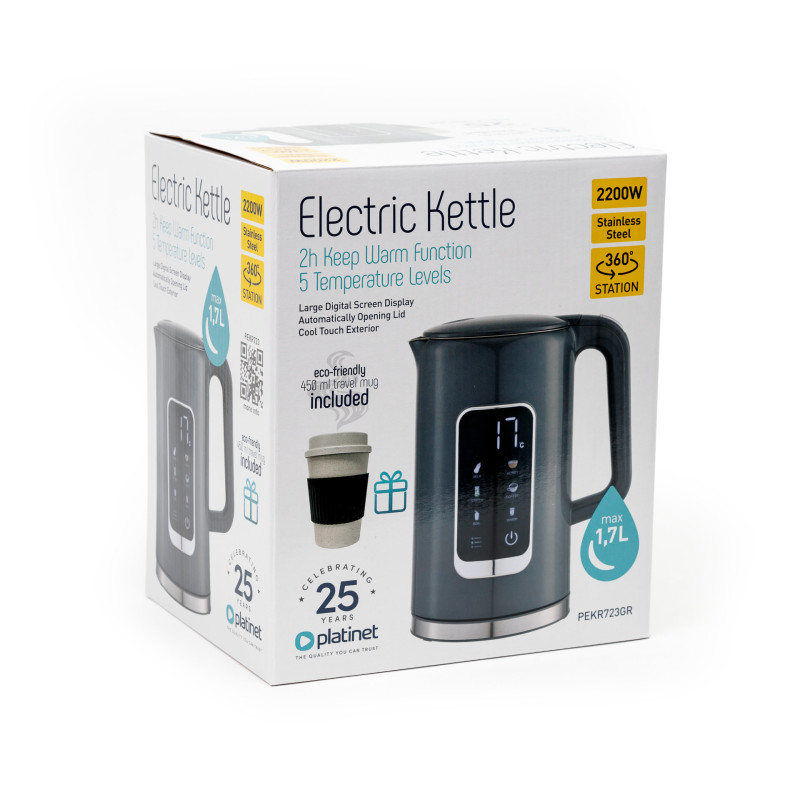 Czajnik elektryczny PLATINET z wyświetlaczem 1,7l. 2200W szary (45978)